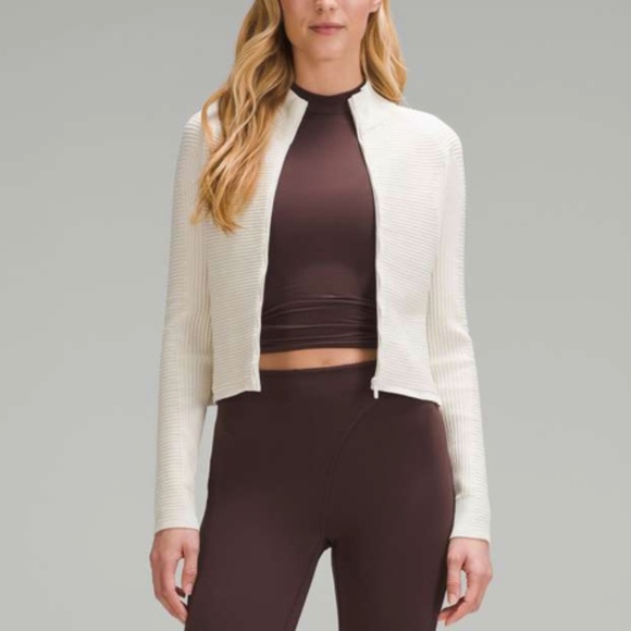 📸 Lululemon Mixed Rib-Knit Zip Up Light Ivory / Bone, Size XL, EUC Retail $168 🦄 - Picture 1 of 15